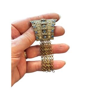 Vintage 1930s–40s Dress Clip – Art Deco Blue & Clear Rhinestone Fringe Fur Clip